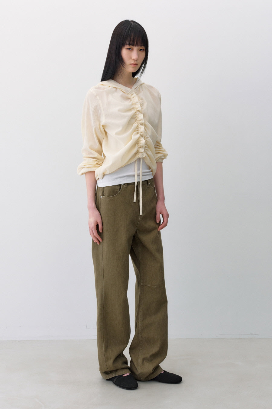 Insilence - Textured Shirring Hooded Shacket (Light Beige) product image 3 | TRAB K-Fashion Australia