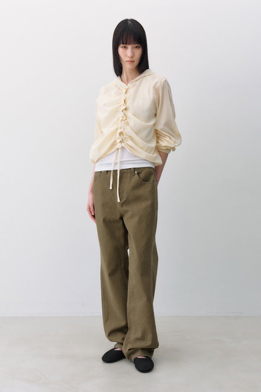 Insilence - Textured Shirring Hooded Shacket (Light Beige) product image 6 | TRAB K-Fashion Australia