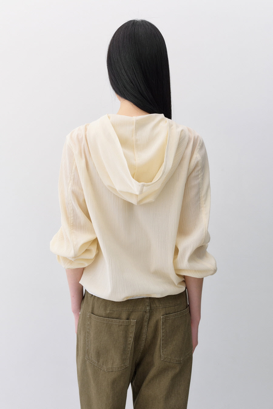 Insilence - Textured Shirring Hooded Shacket (Light Beige) product image 7 | TRAB K-Fashion Australia