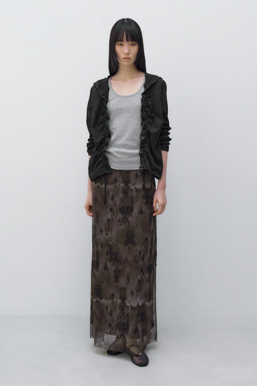 Insilence - Textured Shirring Hooded Shacket (Black) product image 3 | TRAB K-Fashion Australia