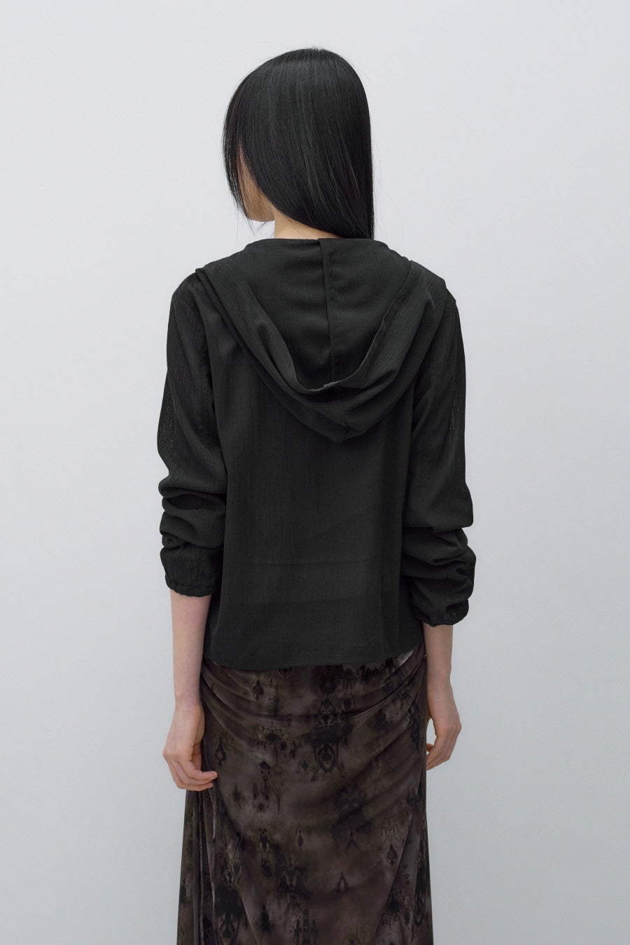 Insilence - Textured Shirring Hooded Shacket (Black) product image 5 | TRAB K-Fashion Australia