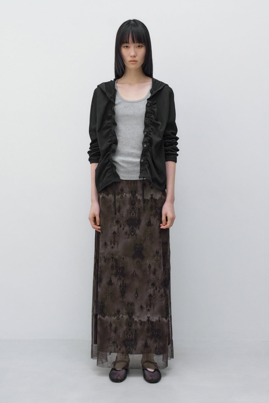Insilence - Textured Shirring Hooded Shacket (Black) product image 6 | TRAB K-Fashion Australia