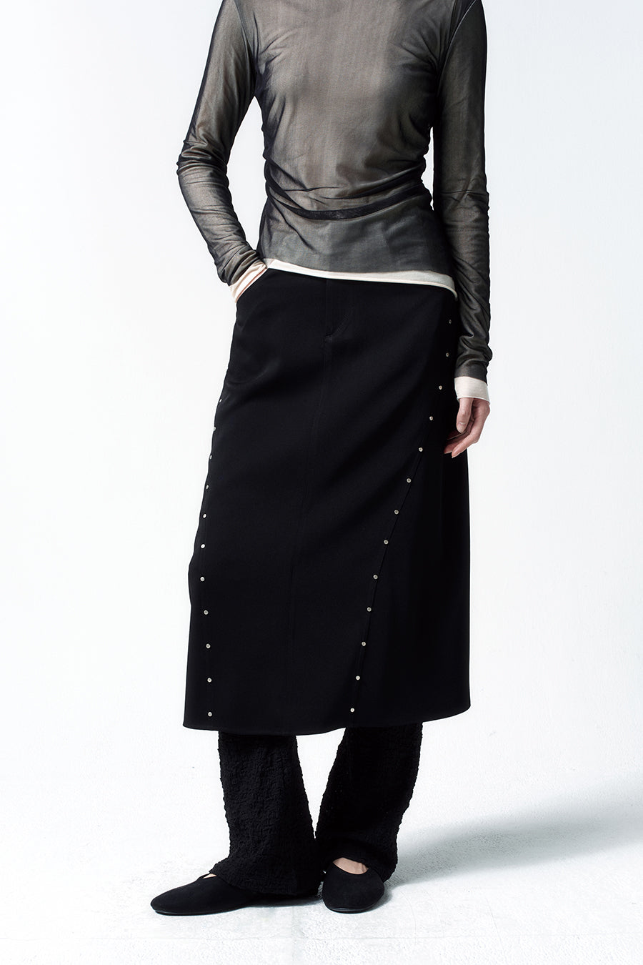 Insilence - Curved Studded Skirt (Black) product image 3 | TRAB K-Fashion Australia