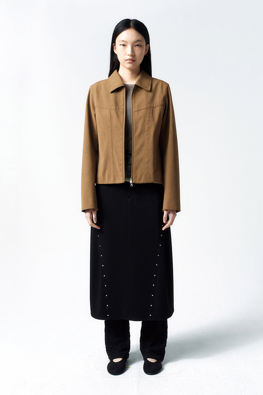 Insilence - Curved Studded Skirt (Black) product image 5 | TRAB K-Fashion Australia