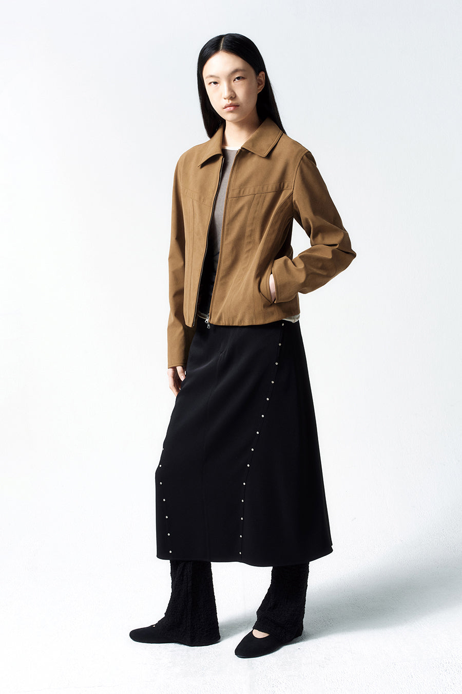 Insilence - Curved Studded Skirt (Black) product image 6 | TRAB K-Fashion Australia