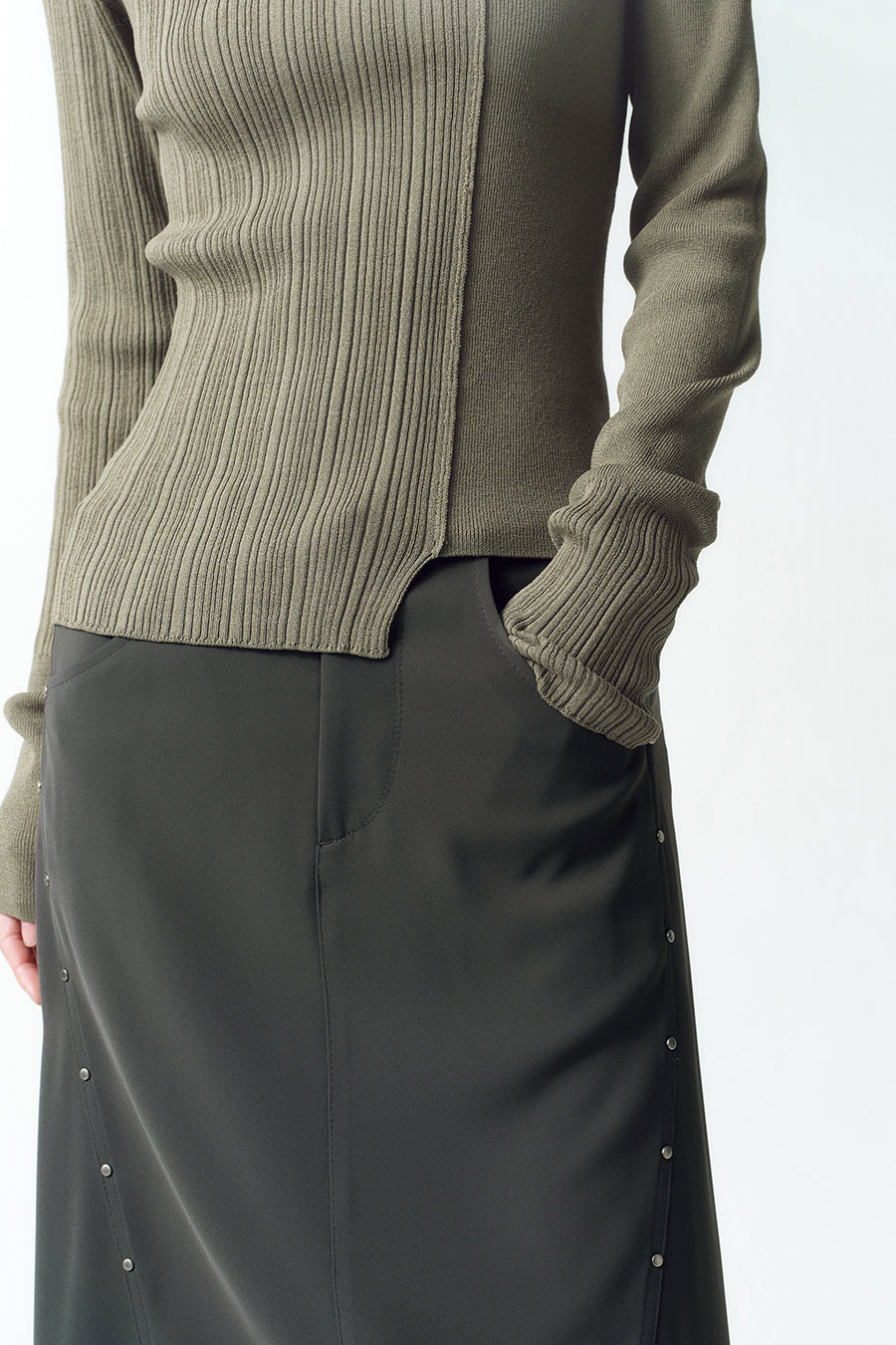 Insilence - Curved Stud Skirt (Charcoal) product image 3 | TRAB K-Fashion Australia