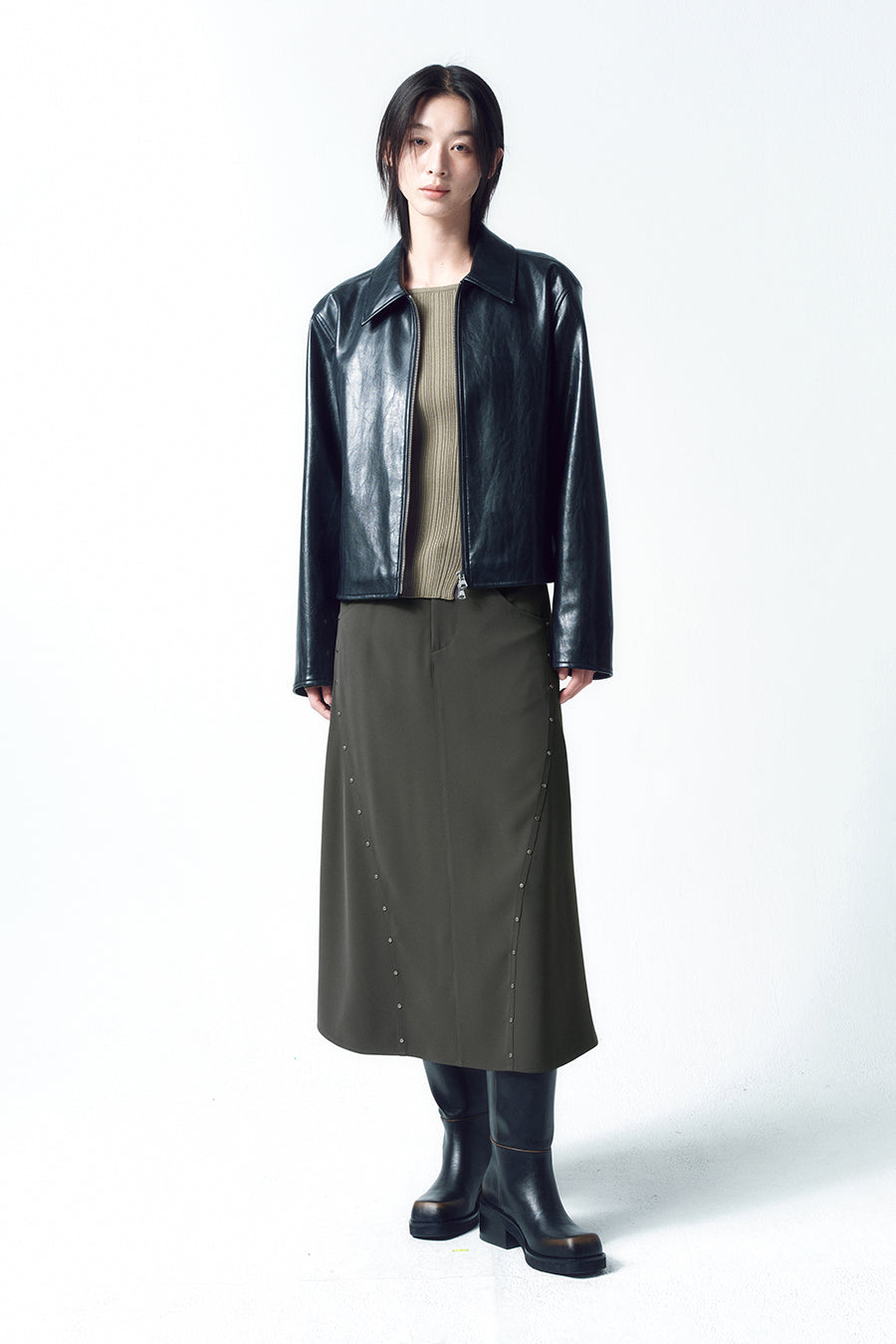 Insilence - Curved Stud Skirt (Charcoal) product image 8 | TRAB K-Fashion Australia