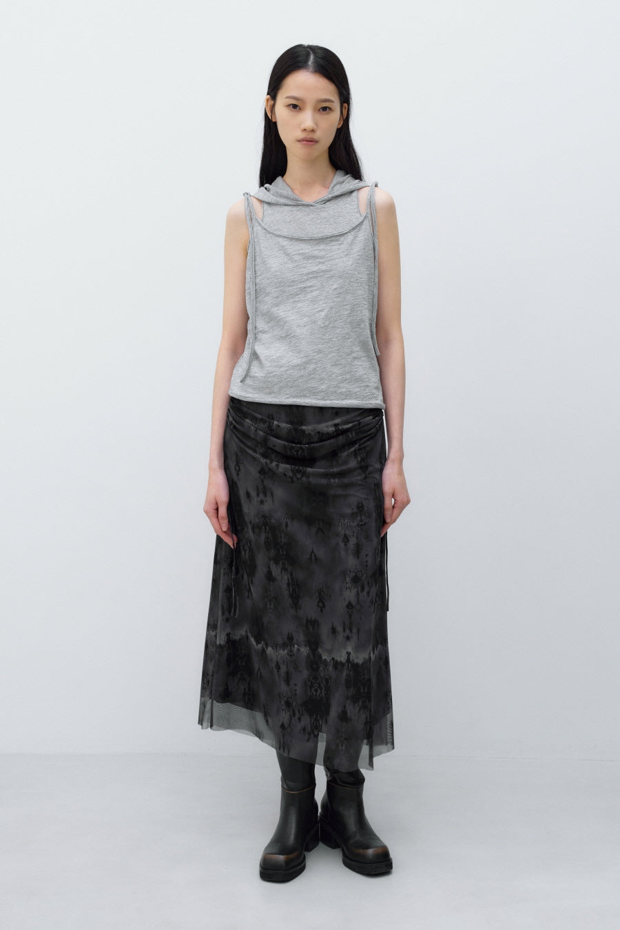 Insilence - Two-way Mesh Graphic Skirt (Black) product image 1 | TRAB K-Fashion Australia
