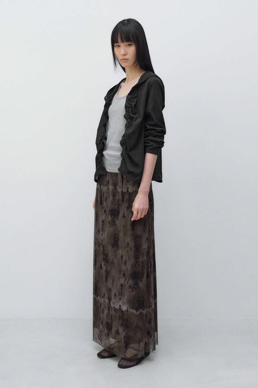 Insilence - Two-way Mesh Graphic Skirt (Brown) product image 4 | TRAB K-Fashion Australia