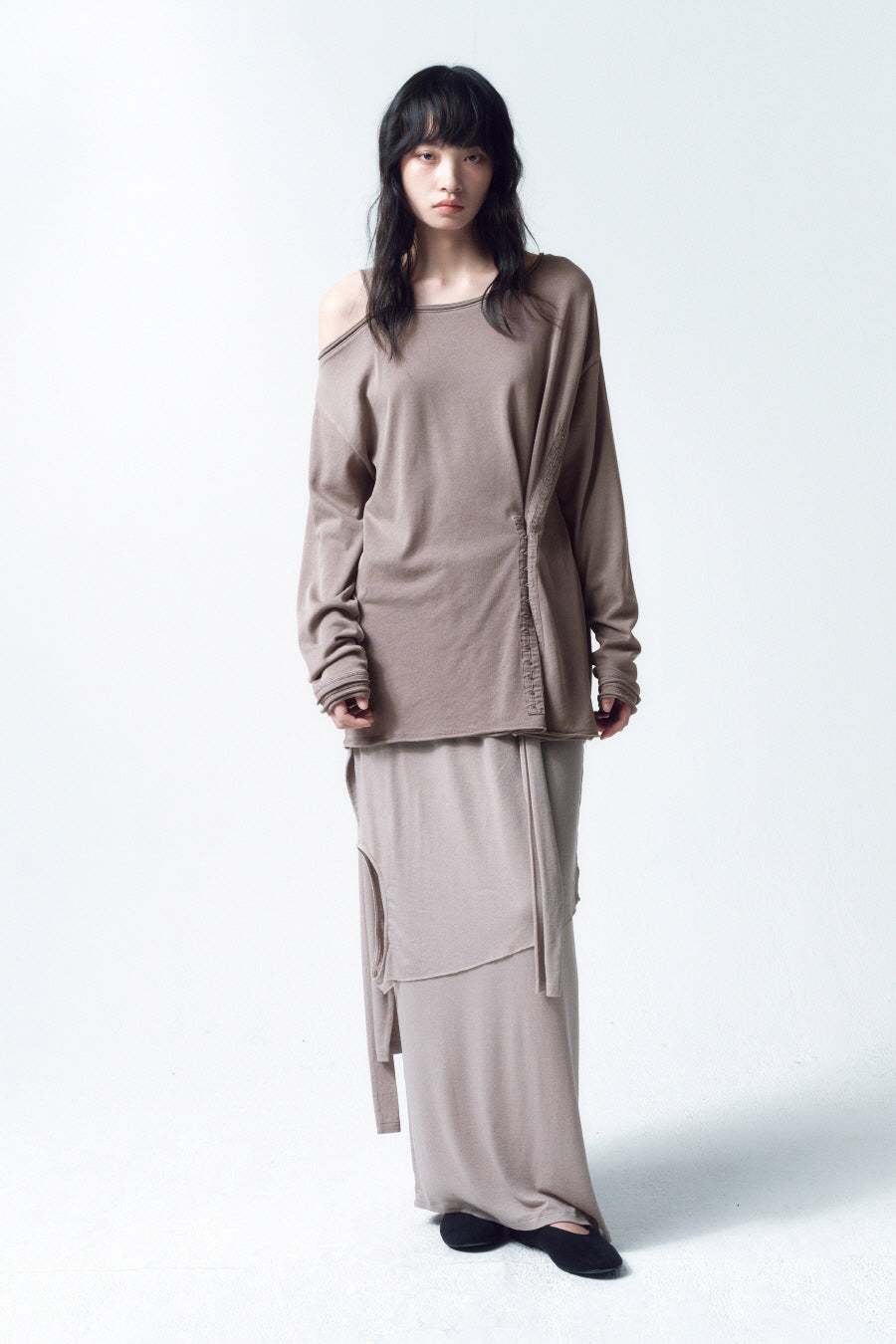 Insilence - 3-Layer Maxi Skirt (Ash Beige) product image 2 | TRAB K-Fashion Australia