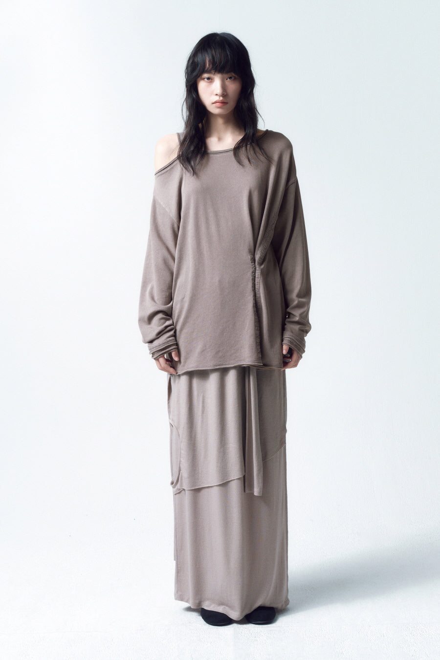 Insilence - 3-Layer Maxi Skirt (Ash Beige) product image 3 | TRAB K-Fashion Australia