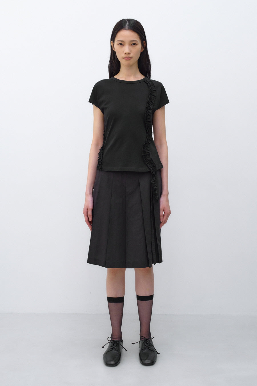 Insilence - Low Cotton Pleated Skirt (Black) product image 1 | TRAB K-Fashion Australia
