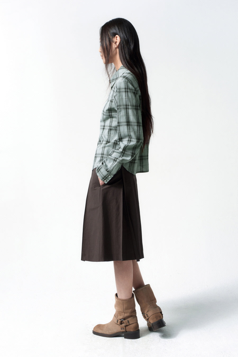 Insilence - Low Cotton Pleated Skirt (Brown) product image 3 | TRAB K-Fashion Australia