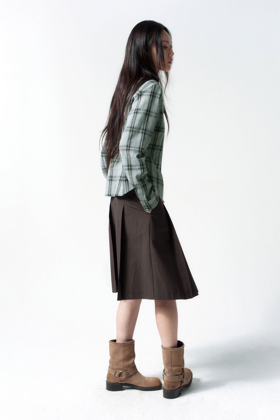 Insilence - Low Cotton Pleated Skirt (Brown) product image 4 | TRAB K-Fashion Australia