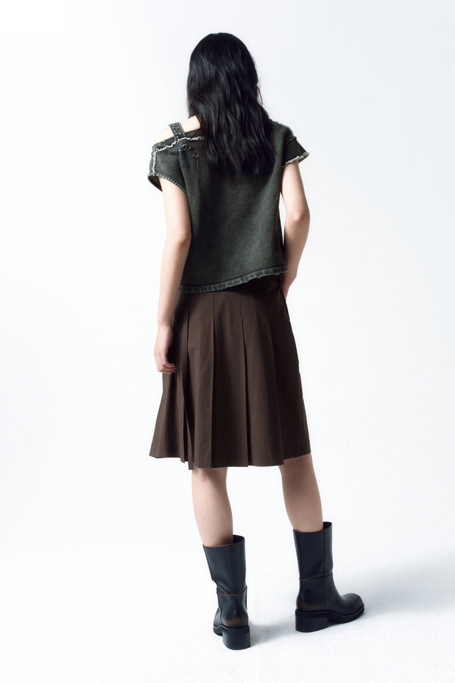 Insilence - Low Cotton Pleated Skirt (Brown) product image 6 | TRAB K-Fashion Australia
