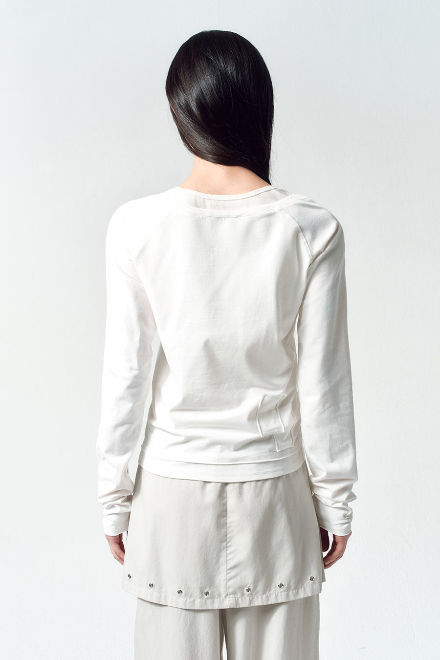 Insilence - Henley Neck Patchwork T-Shirt (White) product image 5 | TRAB K-Fashion Australia