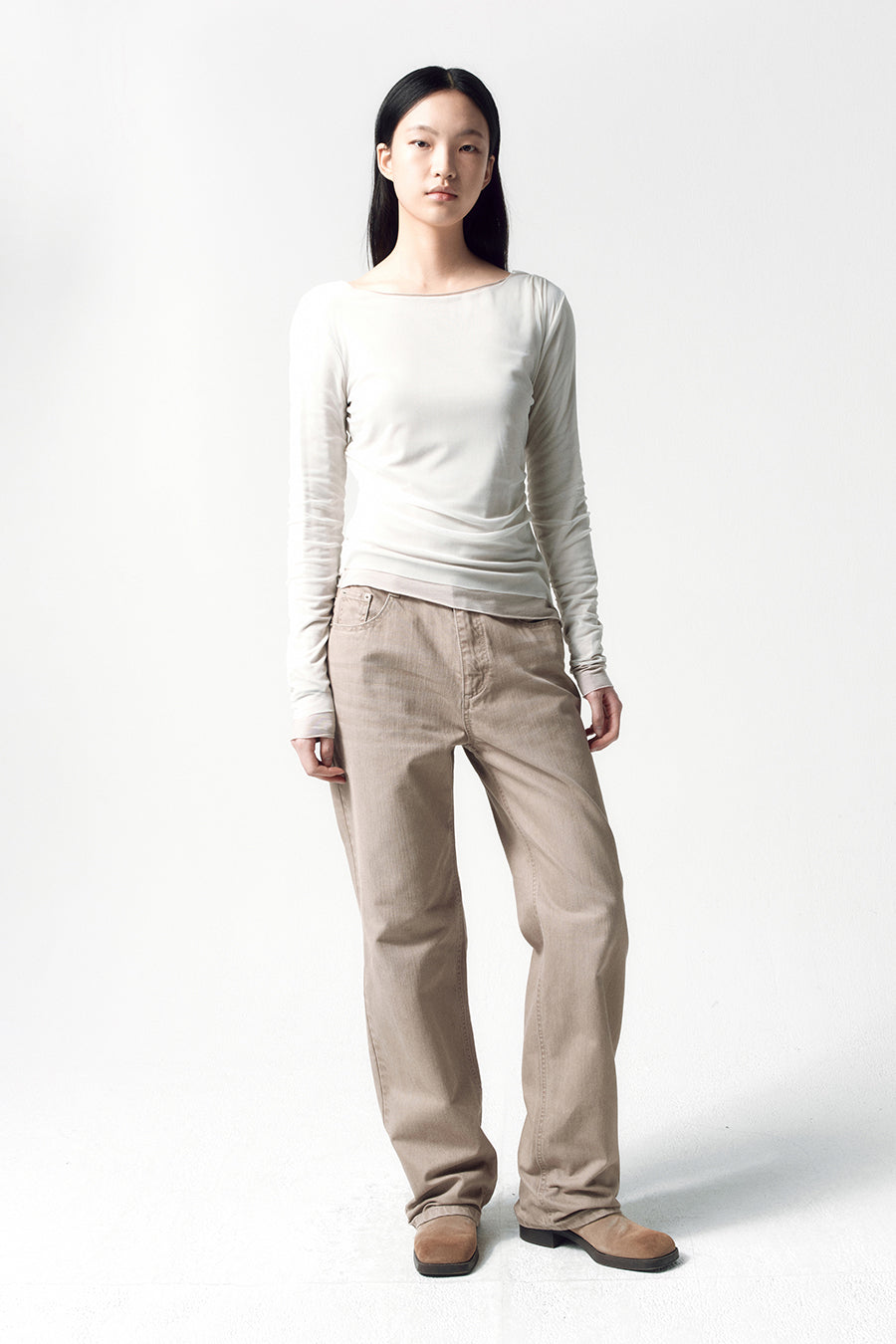 Insilence - Mesh Drape Long Sleeve (Ash Beige) product image 2 | TRAB K-Fashion Australia