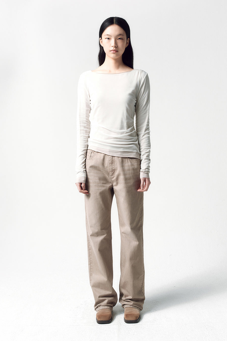 Insilence - Mesh Drape Long Sleeve (Ash Beige) product image 5 | TRAB K-Fashion Australia