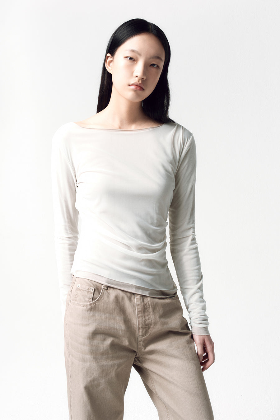 Insilence - Mesh Drape Long Sleeve (Ash Beige) product image 6 | TRAB K-Fashion Australia