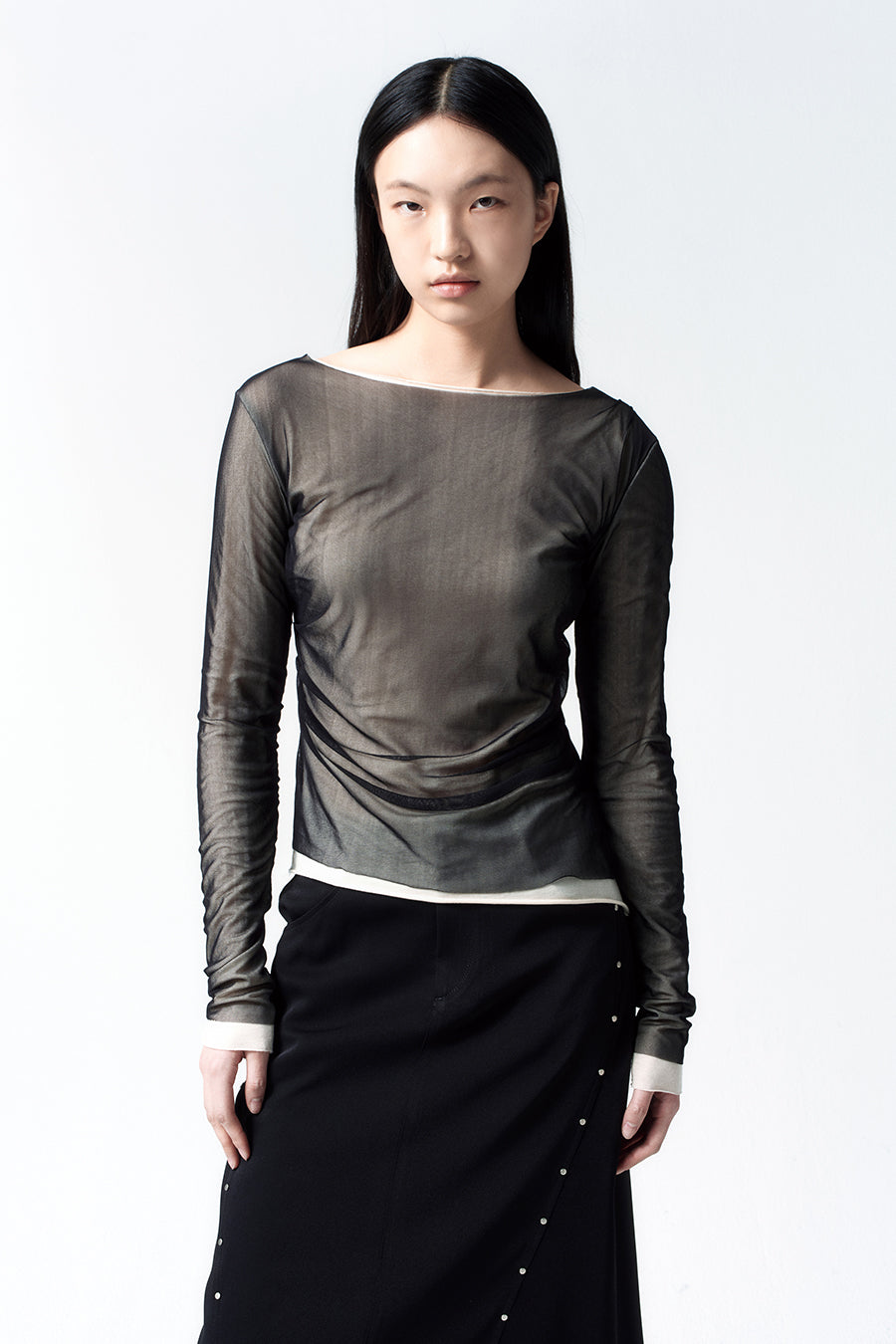 Insilence - Mesh Drape Long Sleeve (Black) product image 1 | TRAB K-Fashion Australia