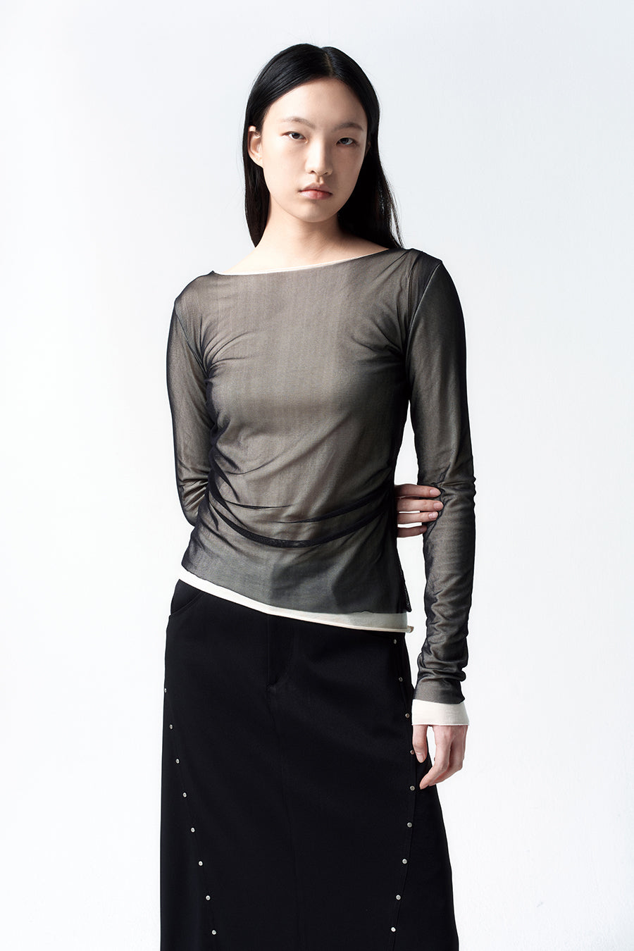 Insilence - Mesh Drape Long Sleeve (Black) product image 3 | TRAB K-Fashion Australia