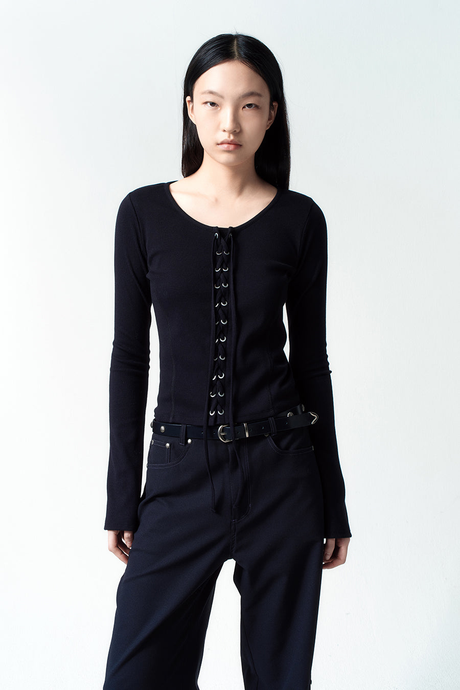 Insilence - Lace-up long sleeve (Black) product image 1 | TRAB K-Fashion Australia