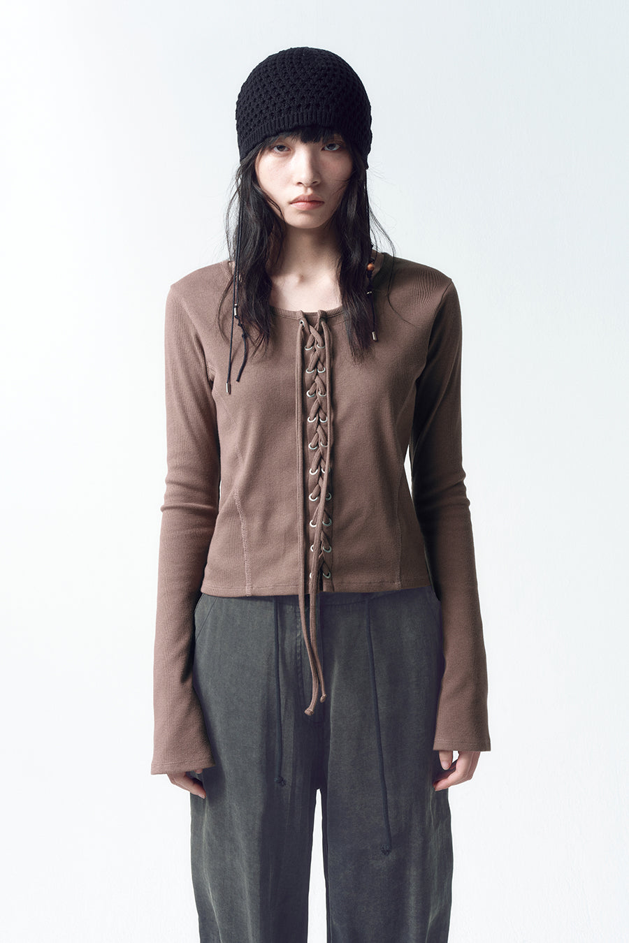 Insilence - Lace-up long sleeve (Brown) product image 1 | TRAB K-Fashion Australia