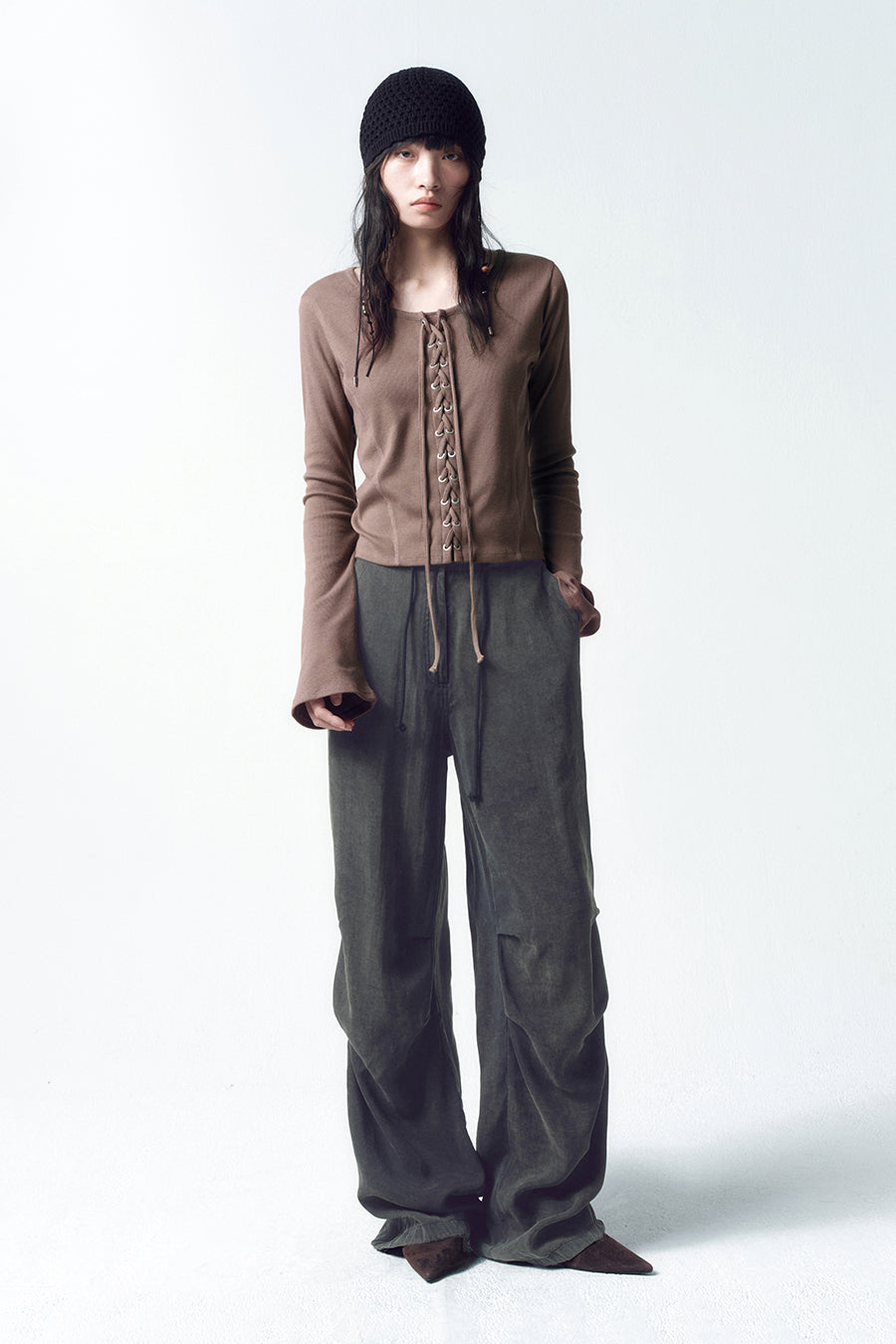 Insilence - Lace-up long sleeve (Brown) product image 2 | TRAB K-Fashion Australia