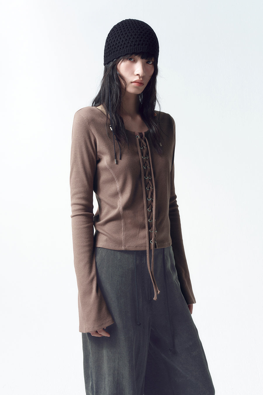Insilence - Lace-up long sleeve (Brown) product image 7 | TRAB K-Fashion Australia