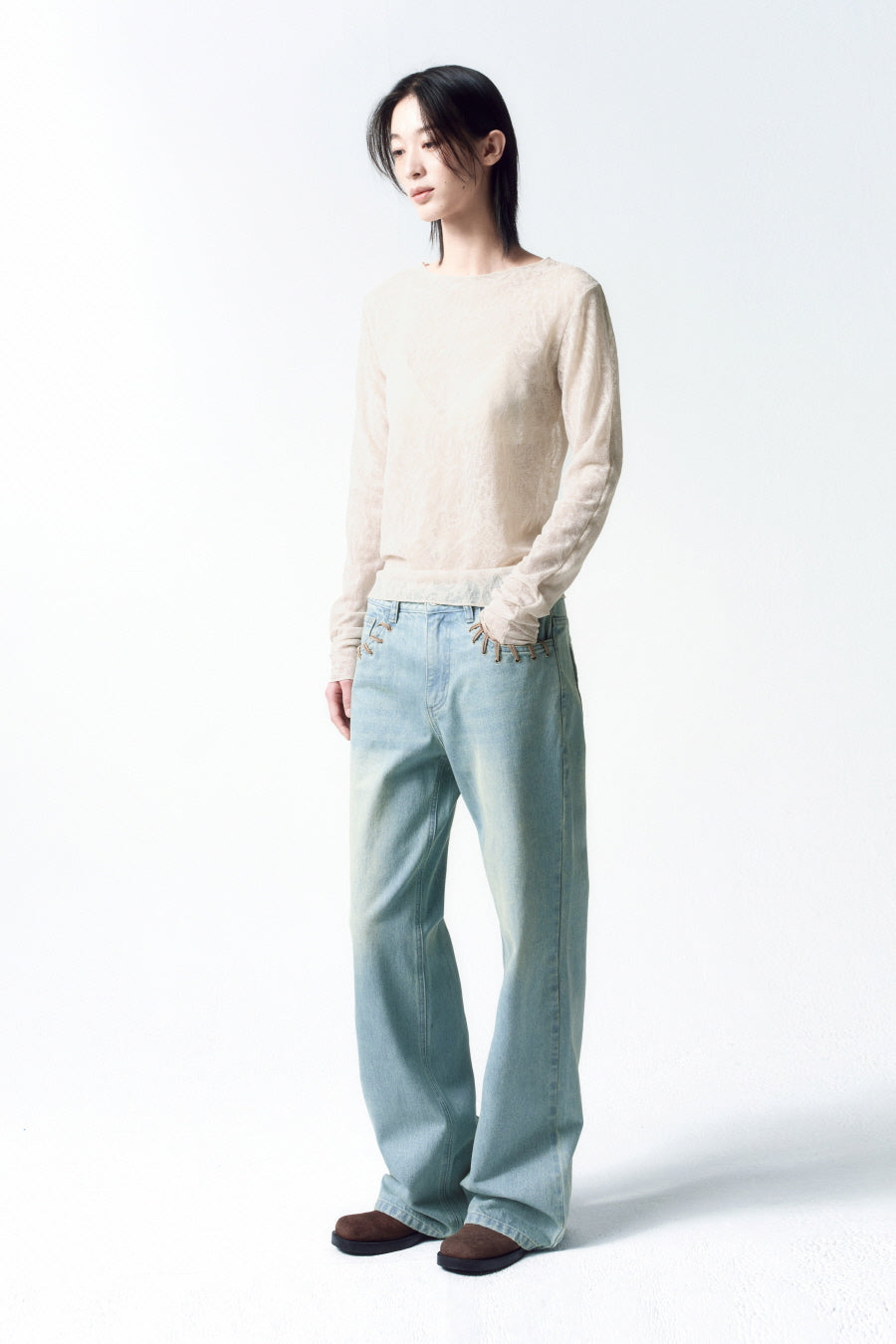 Insilence - Pattern Sheer Long Sleeve (Beige) product image 2 | TRAB K-Fashion Australia