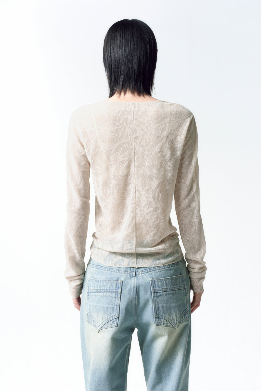 Insilence - Pattern Sheer Long Sleeve (Beige) product image 4 | TRAB K-Fashion Australia
