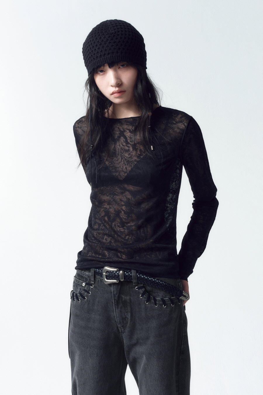 Insilence - Pattern Sheer Long Sleeve (Black) product image 1 | TRAB K-Fashion Australia