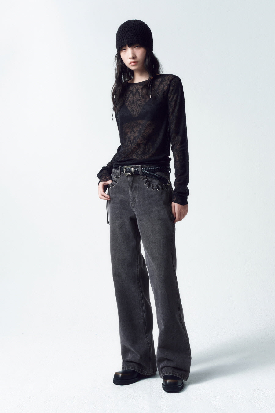 Insilence - Pattern Sheer Long Sleeve (Black) product image 2 | TRAB K-Fashion Australia