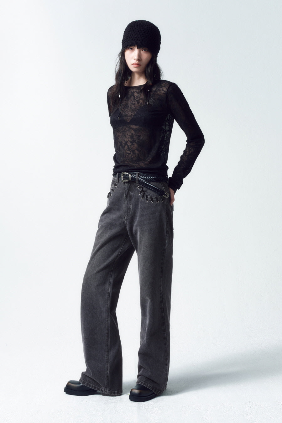 Insilence - Pattern Sheer Long Sleeve (Black) product image 3 | TRAB K-Fashion Australia