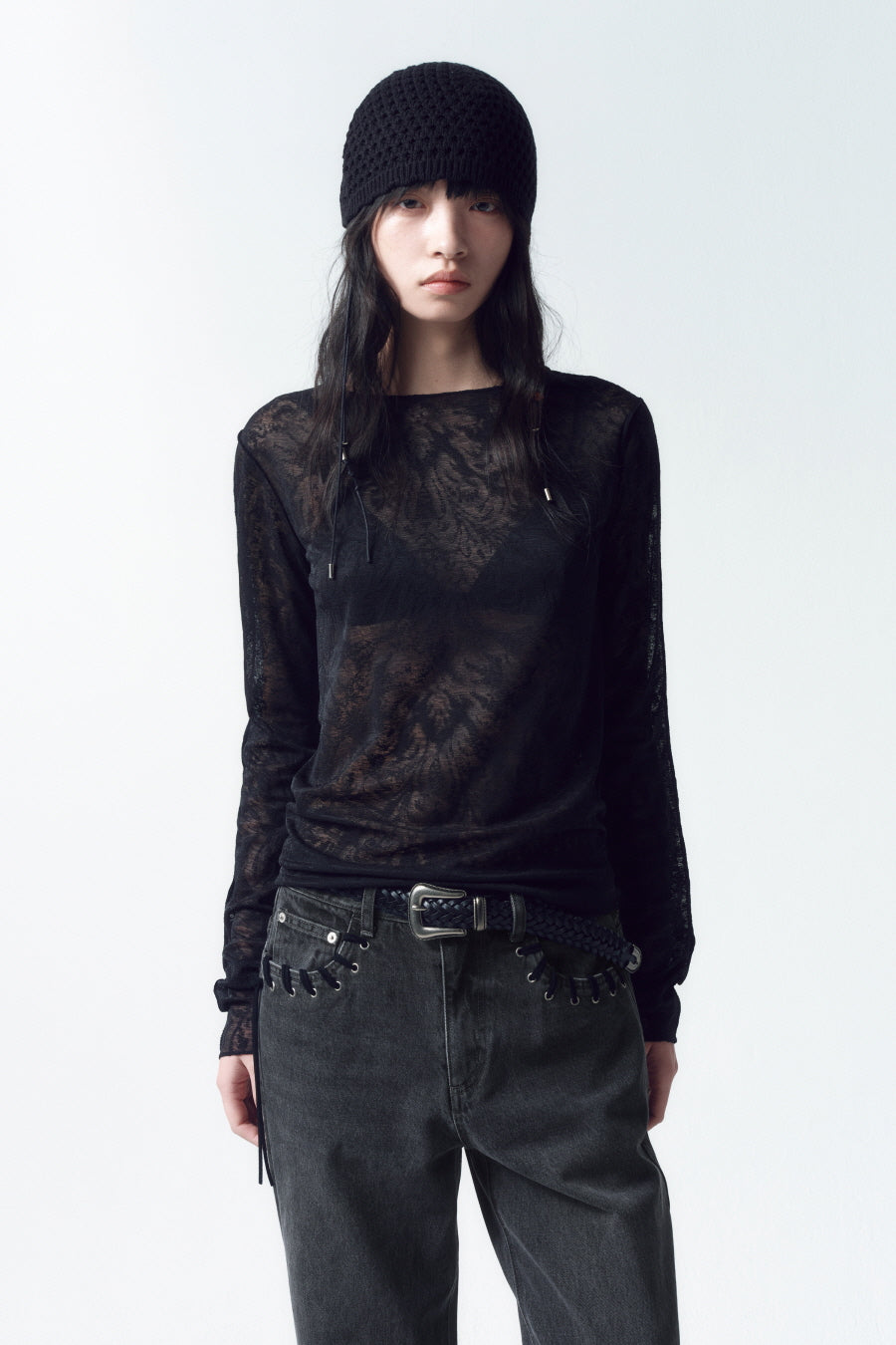 Insilence - Pattern Sheer Long Sleeve (Black) product image 4 | TRAB K-Fashion Australia