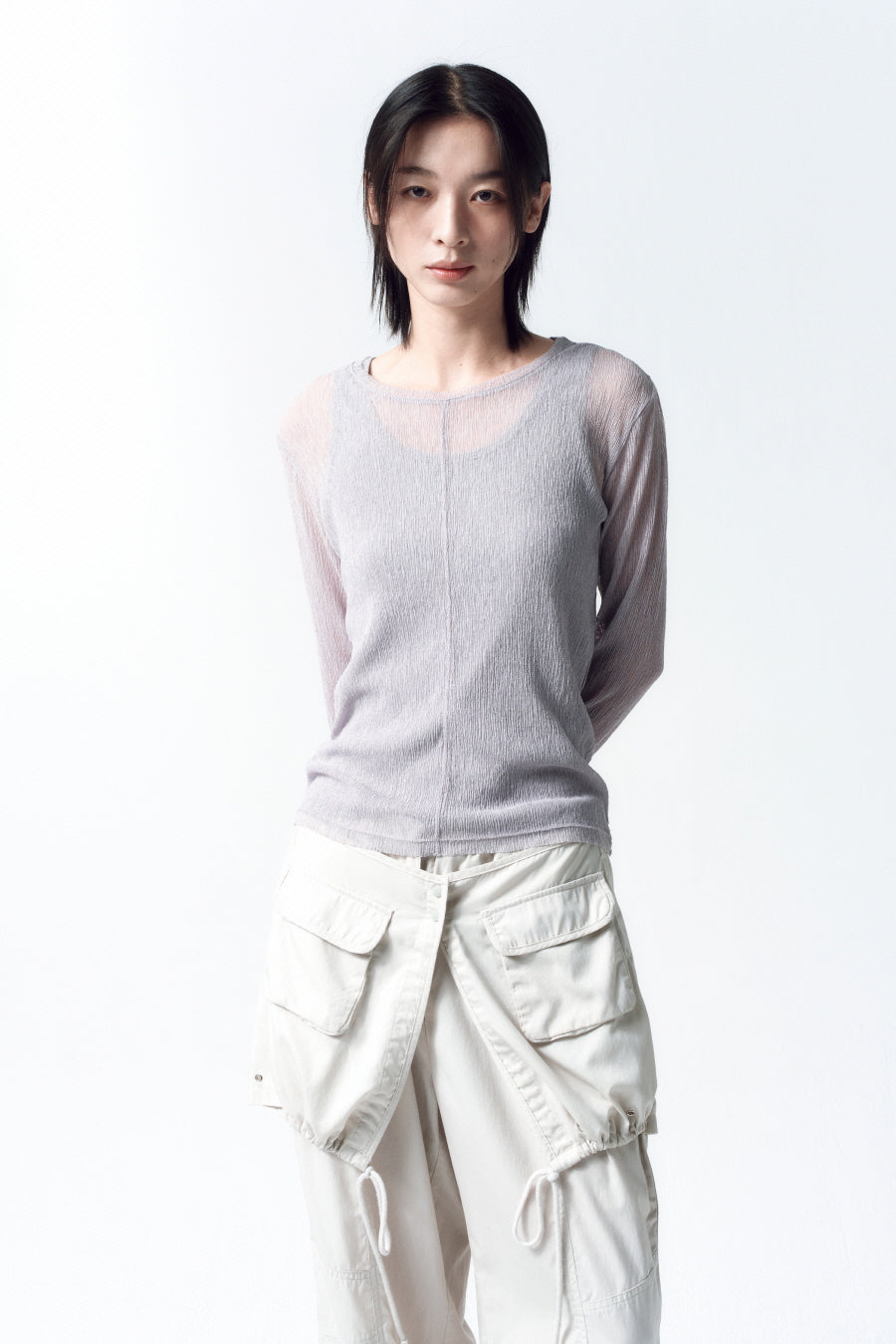 Insilence - Sheer pleated top (Grey) product image 1 | TRAB K-Fashion Australia