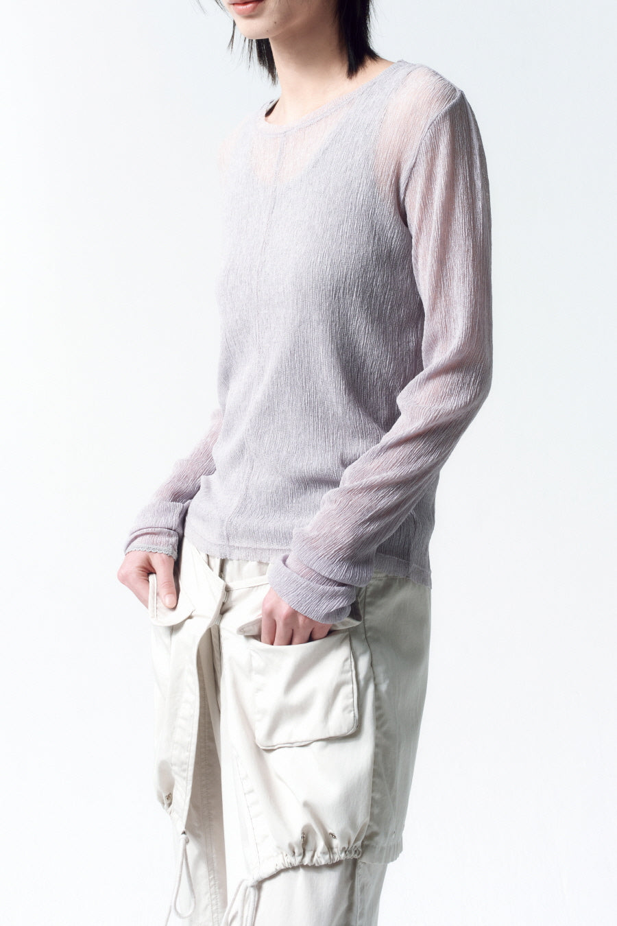 Insilence - Sheer pleated top (Grey) product image 2 | TRAB K-Fashion Australia