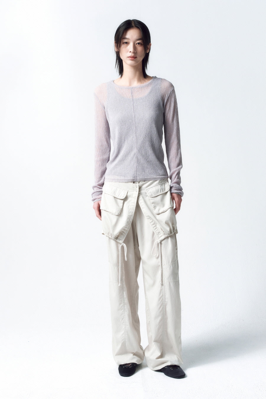 Insilence - Sheer pleated top (Grey) product image 3 | TRAB K-Fashion Australia