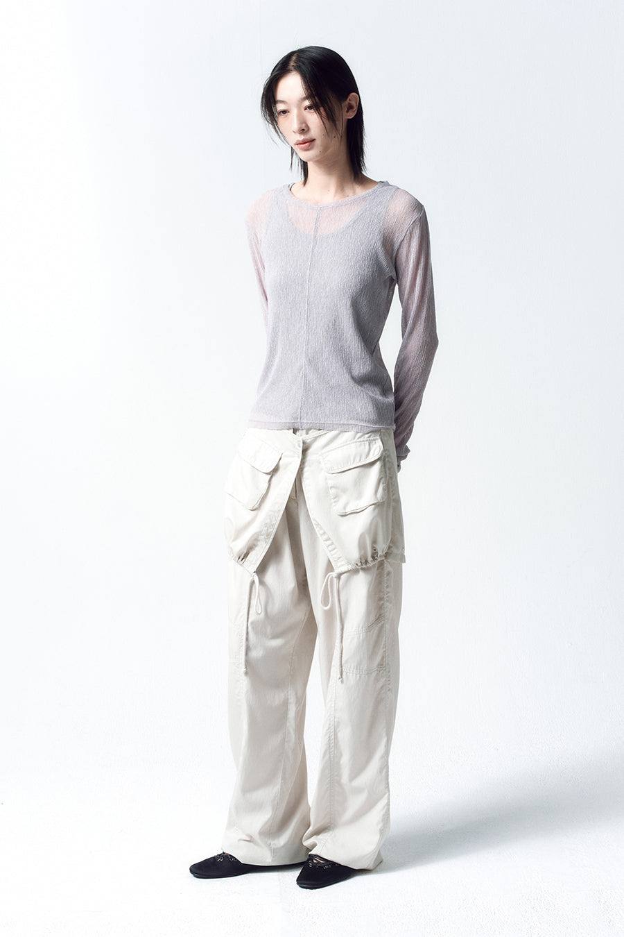 Insilence - Sheer pleated top (Grey) product image 4 | TRAB K-Fashion Australia