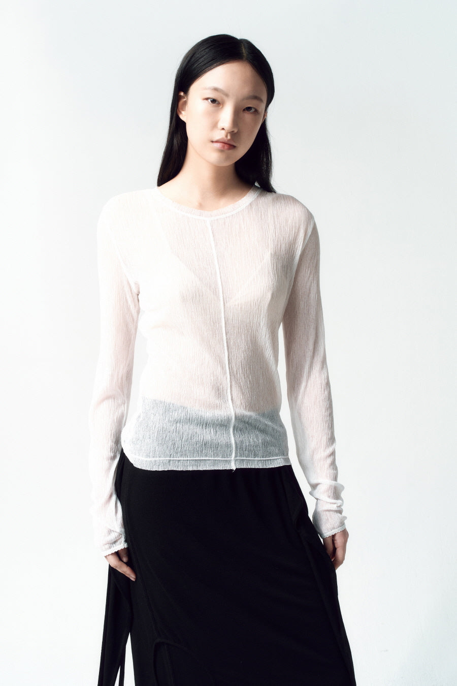 Insilence - Sheer Pleated Top (White) product image 1 | TRAB K-Fashion Australia