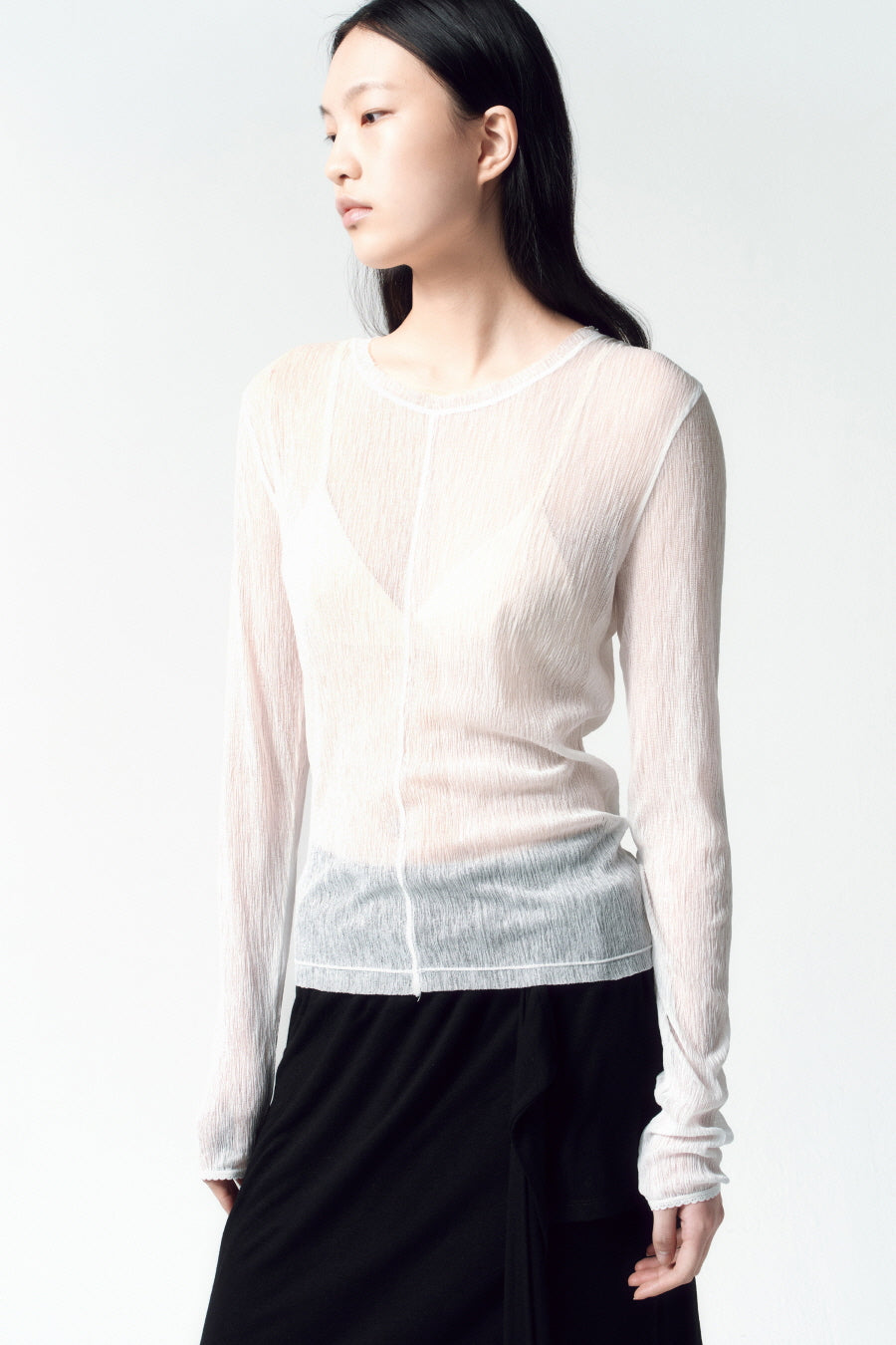 Insilence - Sheer Pleated Top (White) product image 2 | TRAB K-Fashion Australia