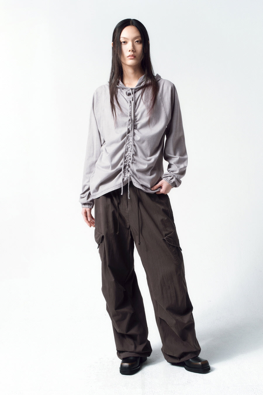 Insilence - String Hoodie Long Sleeve (Grey) product image 1 | TRAB K-Fashion Australia
