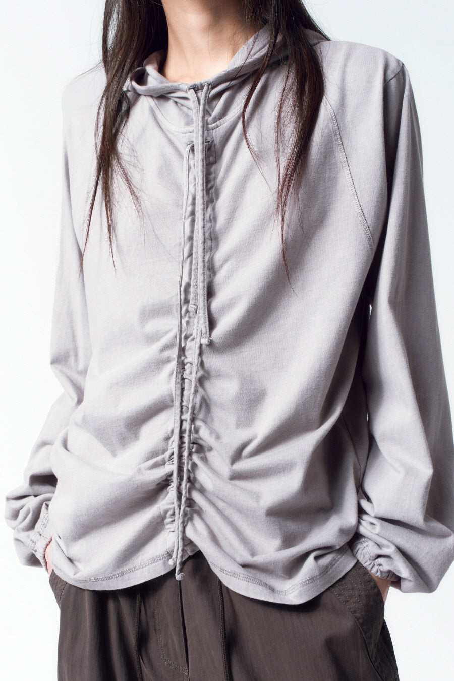 Insilence - String Hoodie Long Sleeve (Grey) product image 3 | TRAB K-Fashion Australia