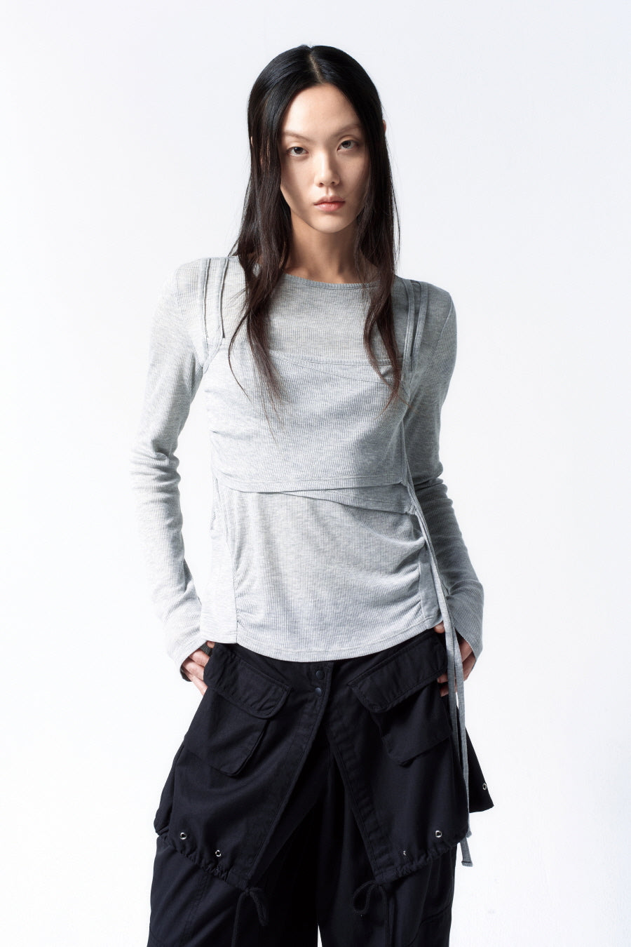 Insilence - Layered Design Top (Melange Grey) product image 1 | TRAB K-Fashion Australia