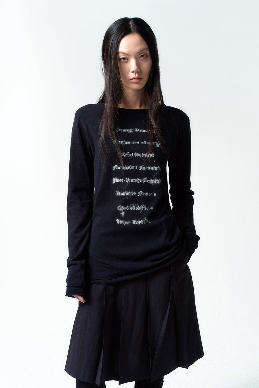 Insilence - Lettering Cotton Linen Long Sleeve (Black) product image 1 | TRAB K-Fashion Australia