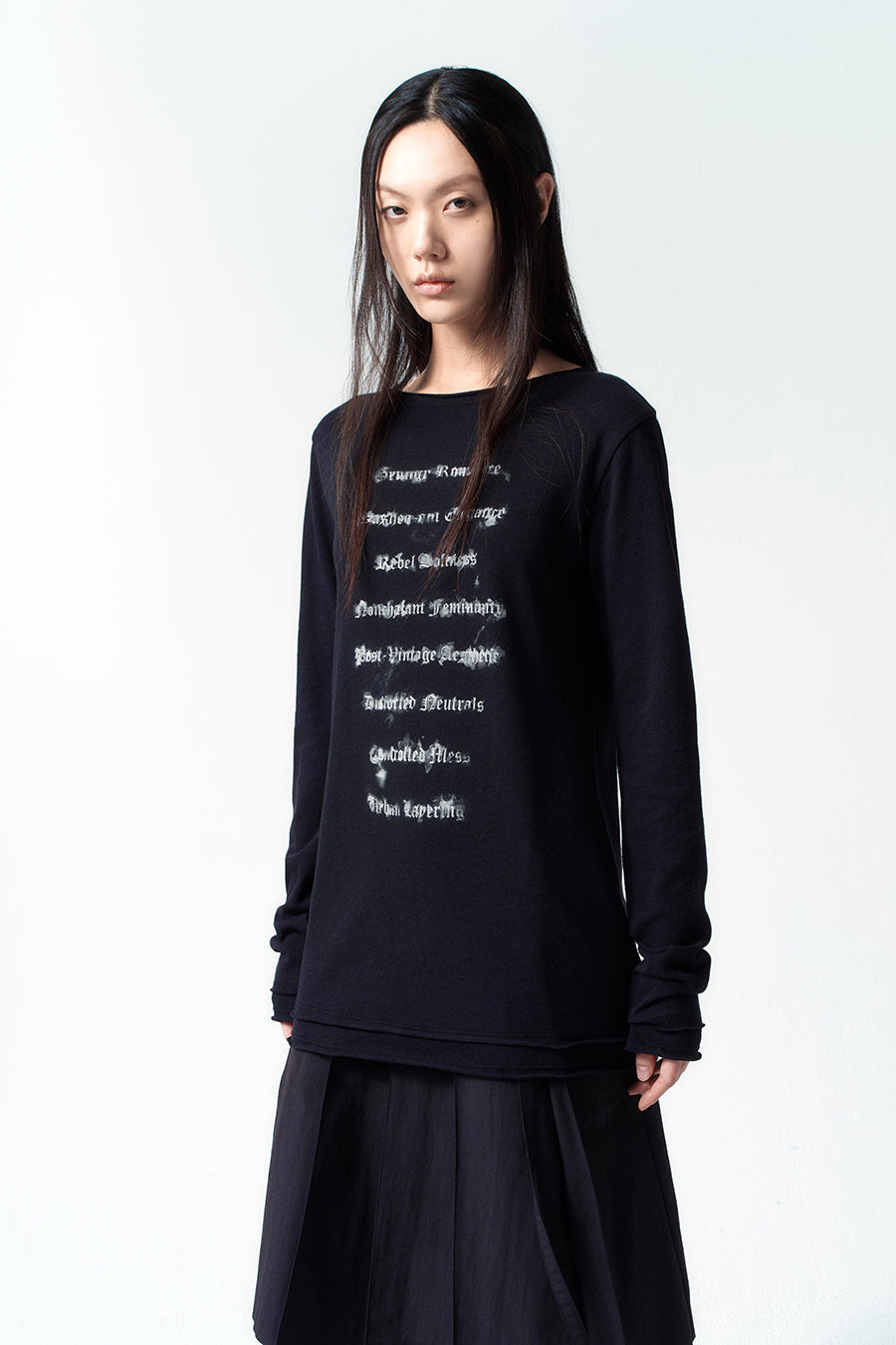 Insilence - Lettering Cotton Linen Long Sleeve (Black) product image 3 | TRAB K-Fashion Australia
