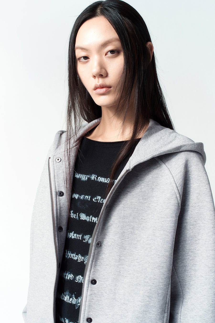 Insilence - Seam Hood Zip-Up (Melange Grey) product image 2 | TRAB K-Fashion Australia
