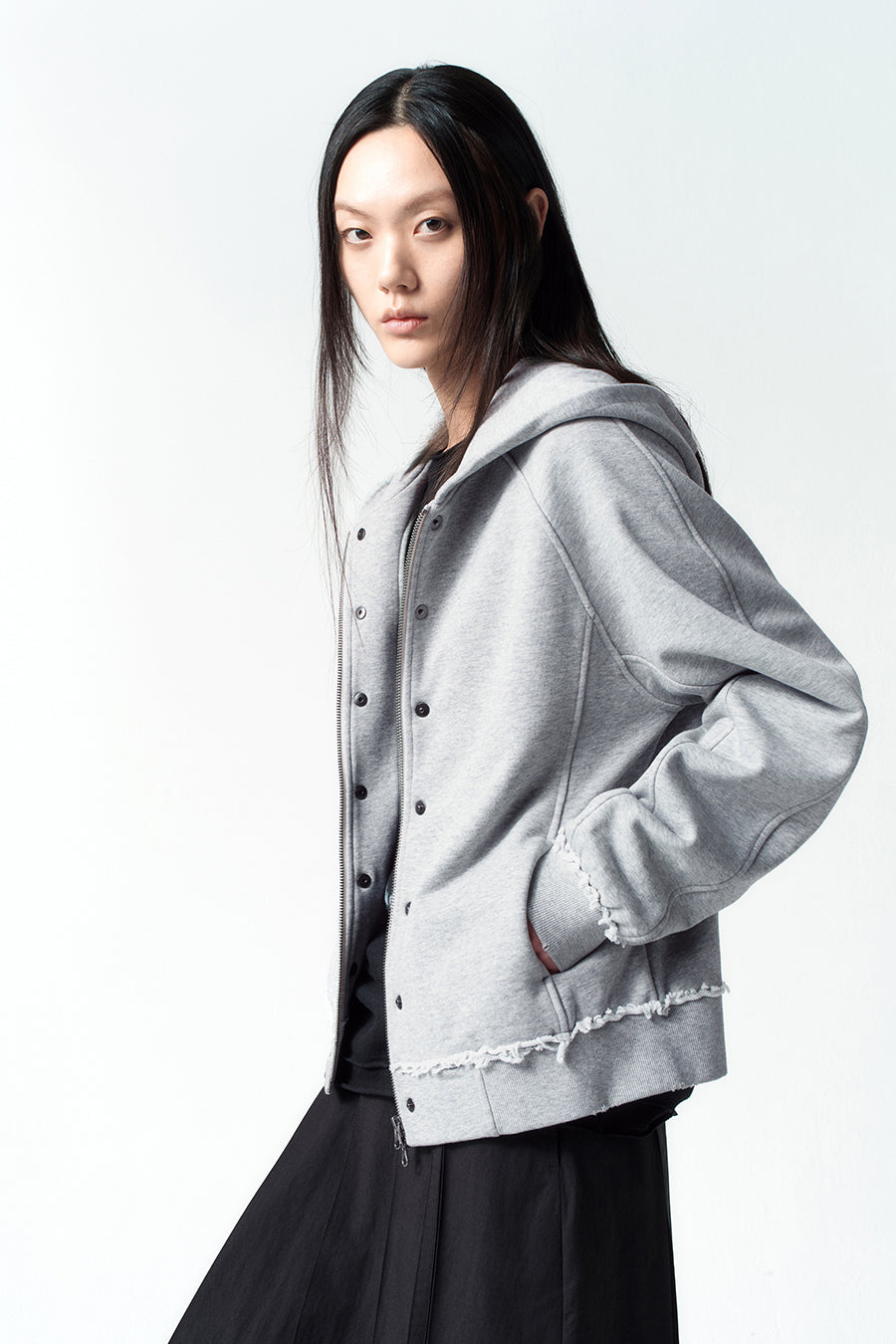 Insilence - Seam Hood Zip-Up (Melange Grey) product image 4 | TRAB K-Fashion Australia