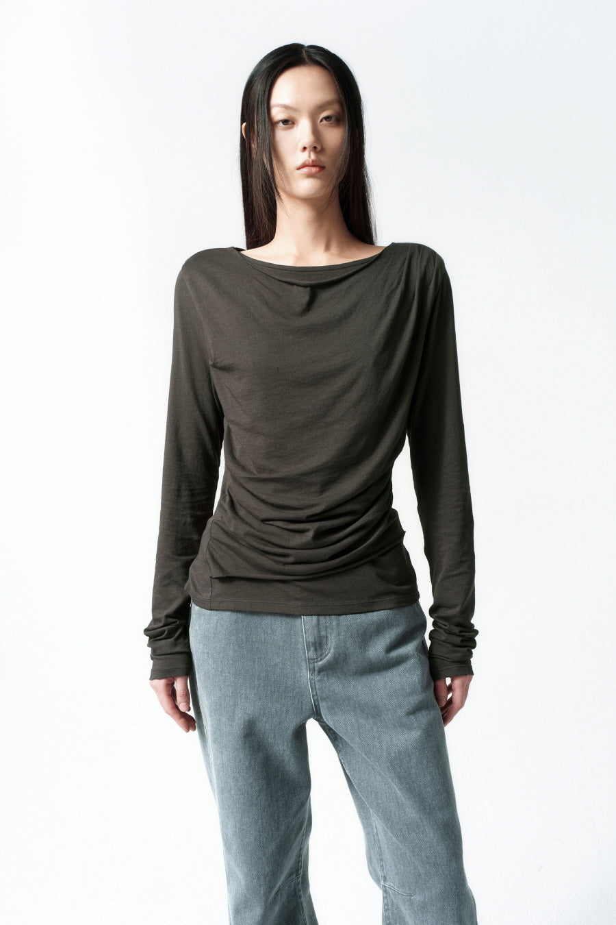 Insilence - Draping Boat Neck Long Sleeve (Charcoal) product image 2 | TRAB K-Fashion Australia