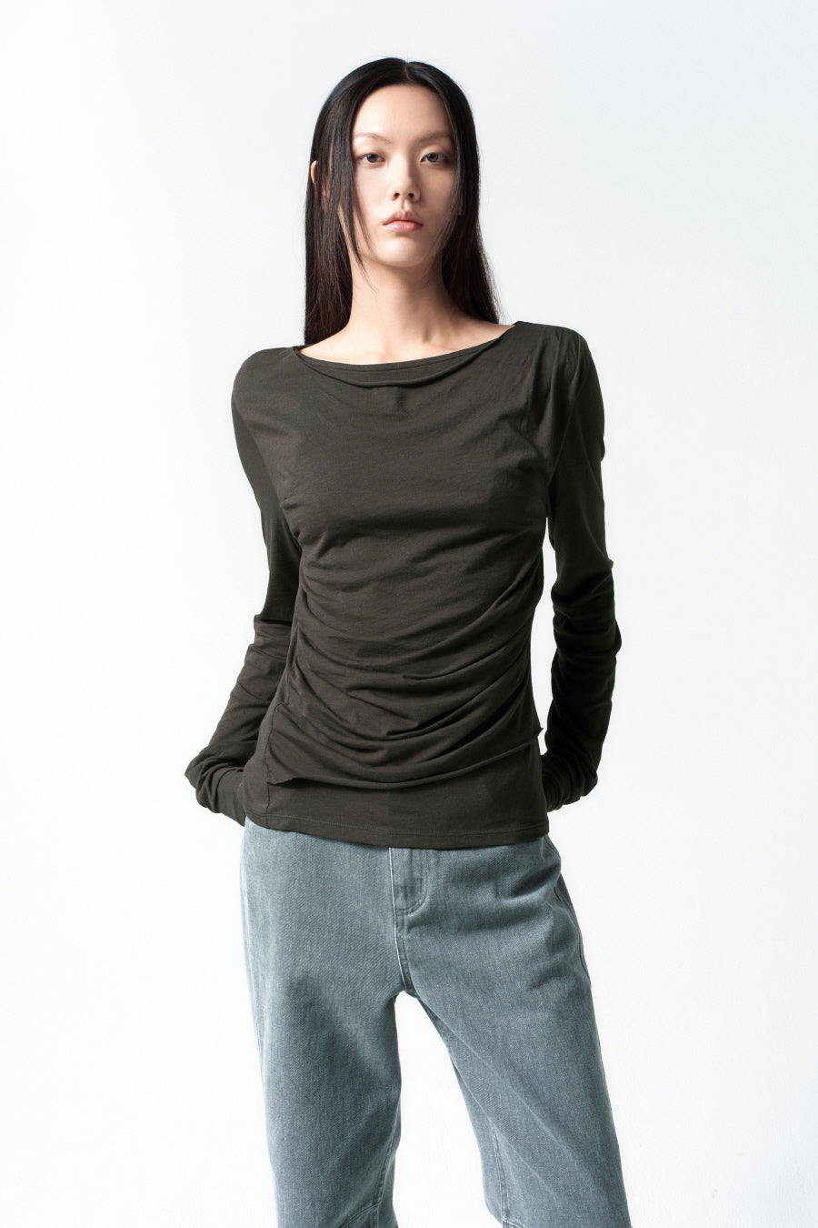 Insilence - Draping Boat Neck Long Sleeve (Charcoal) product image 6 | TRAB K-Fashion Australia